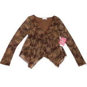 Good Days Project Paisley Print Sheer Peplum Top With Built in Padding Jr Large